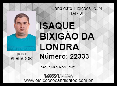 Candidato ISAQUE BIXIGÃO DA LONDRA 2024 - ITAÍ - Eleições