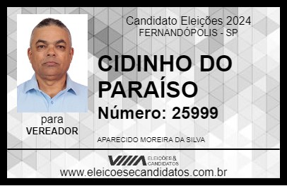 Candidato CIDINHO DO PARAÍSO 2024 - FERNANDÓPOLIS - Eleições