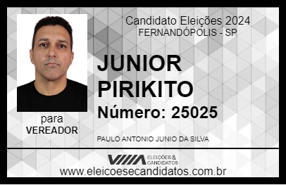 Candidato JUNIOR PIRIKITO 2024 - FERNANDÓPOLIS - Eleições