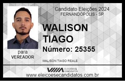 Candidato WALISON TIAGO 2024 - FERNANDÓPOLIS - Eleições