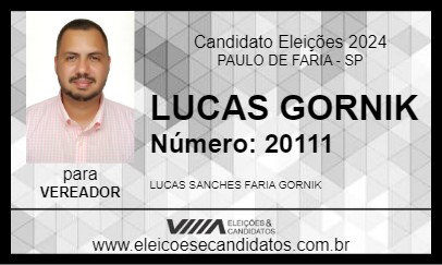 Candidato LUCAS GORNIK 2024 - PAULO DE FARIA - Eleições