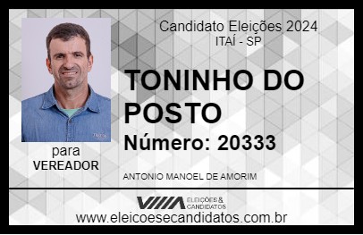 Candidato TONINHO DA CAPITÃO 2024 - ITAÍ - Eleições