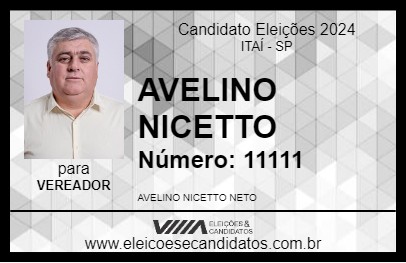 Candidato AVELINO NICETTO 2024 - ITAÍ - Eleições