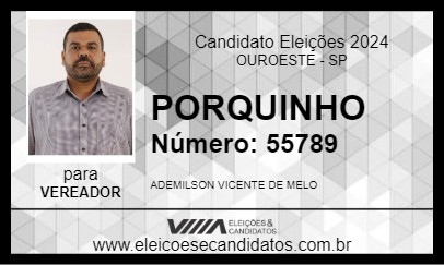 Candidato PORQUINHO 2024 - OUROESTE - Eleições