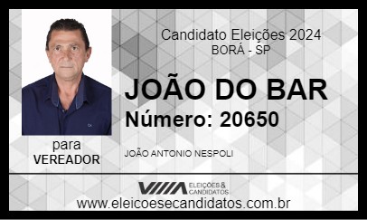 Candidato JOÃO DO BAR 2024 - BORÁ - Eleições