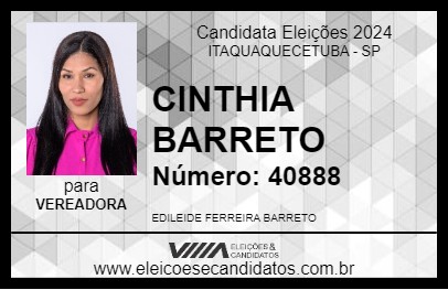 Candidato CINTHIA BARRETO 2024 - ITAQUAQUECETUBA - Eleições