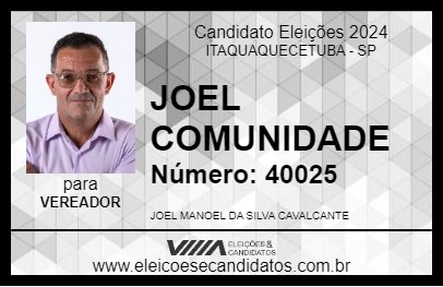 Candidato JOEL COMUNIDADE 2024 - ITAQUAQUECETUBA - Eleições