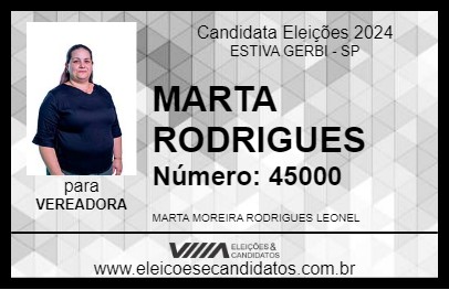 Candidato MARTA RODRIGUES 2024 - ESTIVA GERBI - Eleições