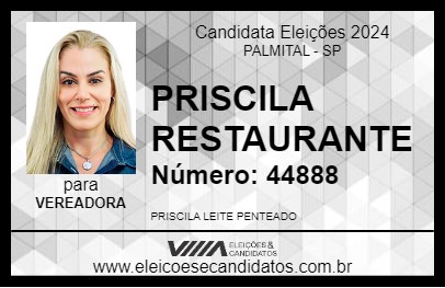 Candidato PRISCILA RESTAURANTE 2024 - PALMITAL - Eleições