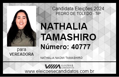 Candidato NATHALIA TAMASHIRO 2024 - PEDRO DE TOLEDO - Eleições