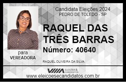 Candidato RAQUEL DAS TRÊS BARRAS 2024 - PEDRO DE TOLEDO - Eleições