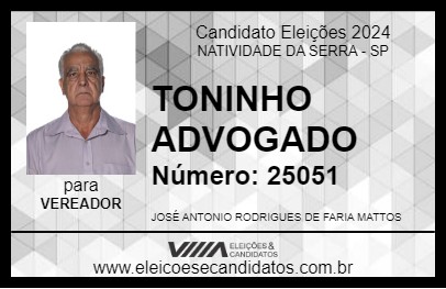 Candidato TONINHO ADVOGADO 2024 - NATIVIDADE DA SERRA - Eleições