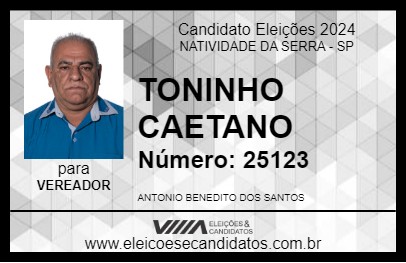 Candidato TONINHO CAETANO 2024 - NATIVIDADE DA SERRA - Eleições