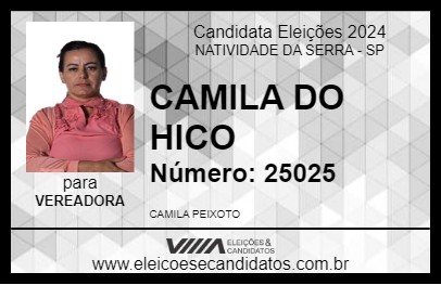 Candidato CAMILA DO HICO 2024 - NATIVIDADE DA SERRA - Eleições