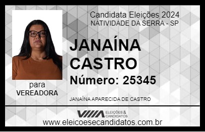 Candidato JANAÍNA CASTRO 2024 - NATIVIDADE DA SERRA - Eleições