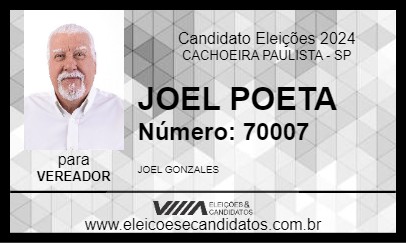 Candidato JOEL POETA 2024 - CACHOEIRA PAULISTA - Eleições