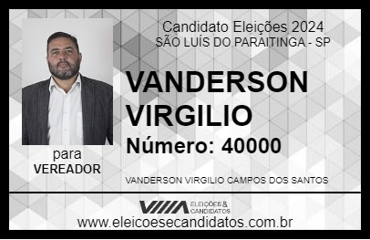 Candidato VANDERSON VIRGILIO 2024 - SÃO LUÍS DO PARAITINGA - Eleições