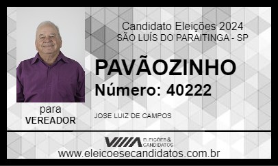 Candidato PAVÃOZINHO 2024 - SÃO LUÍS DO PARAITINGA - Eleições