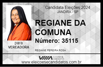 Candidato REGIANE DA COMUNA 2024 - JANDIRA - Eleições