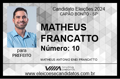 Candidato MATHEUS FRANCATTO 2024 - CAPÃO BONITO - Eleições