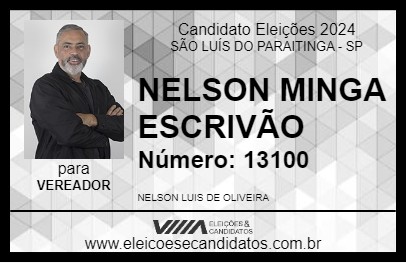 Candidato NELSON MINGA ESCRIVÃO 2024 - SÃO LUÍS DO PARAITINGA - Eleições