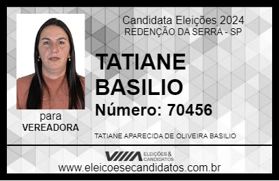 Candidato TATIANE BASILIO 2024 - REDENÇÃO DA SERRA - Eleições