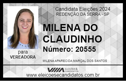 Candidato MILENA DO CLAUDINHO 2024 - REDENÇÃO DA SERRA - Eleições