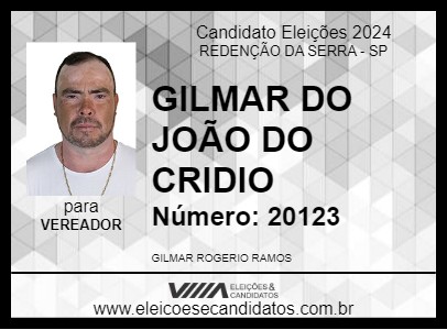 Candidato GILMAR DO JOÃO DO CRIDIO 2024 - REDENÇÃO DA SERRA - Eleições