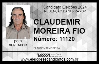 Candidato CLAUDEMIR MOREIRA FIO 2024 - REDENÇÃO DA SERRA - Eleições