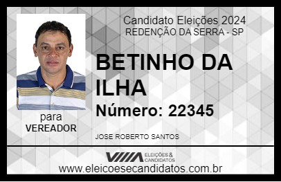 Candidato BETINHO DA ILHA 2024 - REDENÇÃO DA SERRA - Eleições