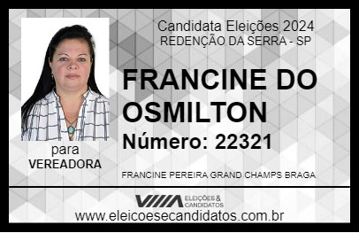 Candidato FRANCINE DO OSMILTON 2024 - REDENÇÃO DA SERRA - Eleições