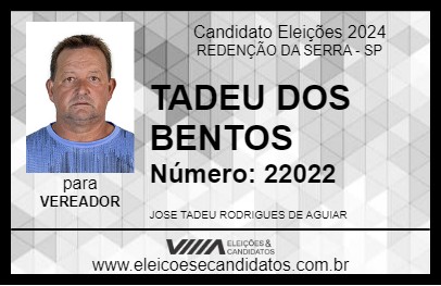 Candidato TADEU DOS BENTOS 2024 - REDENÇÃO DA SERRA - Eleições