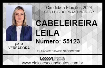 Candidato CABELEIREIRA LEILA 2024 - SÃO LUÍS DO PARAITINGA - Eleições