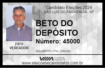 Candidato BETO DO DEPÓSITO 2024 - SÃO LUÍS DO PARAITINGA - Eleições