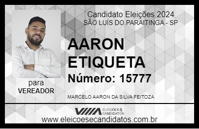 Candidato AARON ETIQUETA 2024 - SÃO LUÍS DO PARAITINGA - Eleições