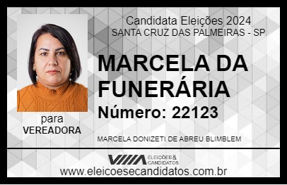 Candidato MARCELA DA FUNERÁRIA 2024 - SANTA CRUZ DAS PALMEIRAS - Eleições