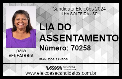 Candidato LIA DO ASSENTAMENTO 2024 - ILHA SOLTEIRA - Eleições