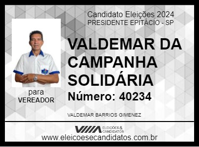 Candidato VALDEMAR DA CAMPANHA SOLIDÁRIA 2024 - PRESIDENTE EPITÁCIO - Eleições