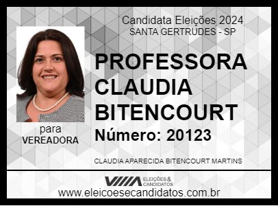 Candidato PROFESSORA CLAUDIA BITENCOURT 2024 - SANTA GERTRUDES - Eleições