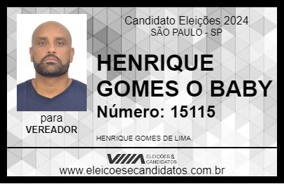 Candidato HENRIQUE GOMES O BABY 2024 - SÃO PAULO - Eleições