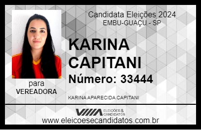 Candidato KARINA CAPITANI 2024 - EMBU-GUAÇU - Eleições