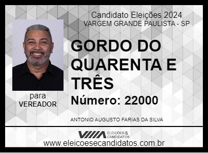 Candidato GORDO DO QUARENTA E TRÊS 2024 - VARGEM GRANDE PAULISTA - Eleições