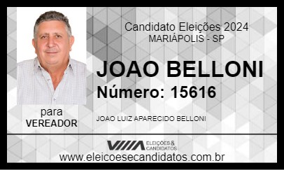 Candidato JOAO BELLONI 2024 - MARIÁPOLIS - Eleições