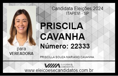 Candidato PRISCILA CAVANHA 2024 - ITAPEVI - Eleições