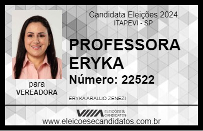 Candidato PROFESSORA ERYKA 2024 - ITAPEVI - Eleições