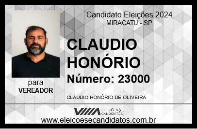 Candidato CLAUDIO HONÓRIO 2024 - MIRACATU - Eleições