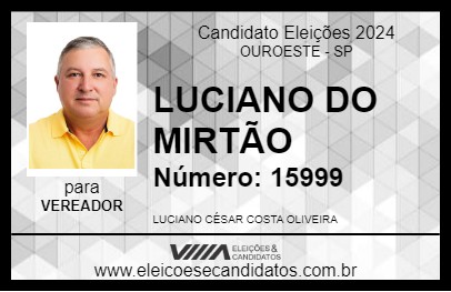 Candidato LUCIANO DO MIRTÃO 2024 - OUROESTE - Eleições