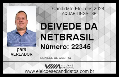 Candidato DEIVEDE DA NETBRASIL 2024 - TAQUARITINGA - Eleições