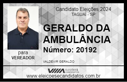 Candidato GERALDO DA AMBULÂNCIA 2024 - TAGUAÍ - Eleições