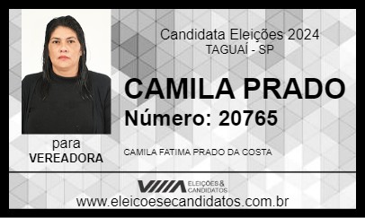 Candidato CAMILA PRADO 2024 - TAGUAÍ - Eleições